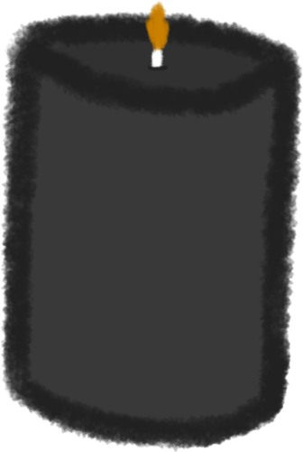  a drawing of a thick black candle, lit, in a crayon-like brush